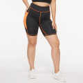 High Waisted Training Shorts Women Contrast Color Biker Shorts Black Orange Plus Size Gym Shorts With Pocket